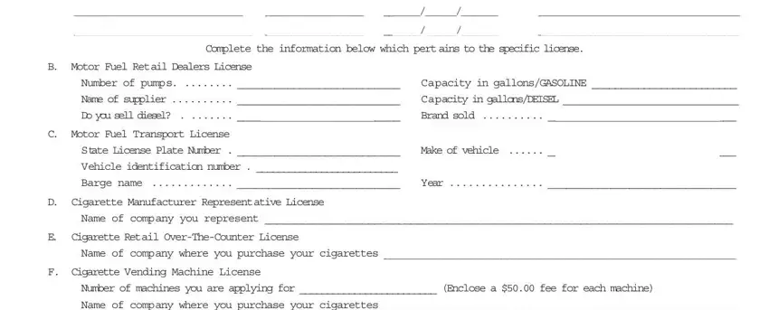 State License Plate Number, B Motor Fuel Retail Dealers License, and Year in euiy
