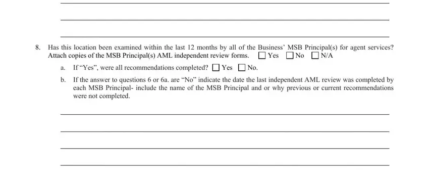 Has this location been examined, Yes, and If the answer to questions  or a inside independent review form