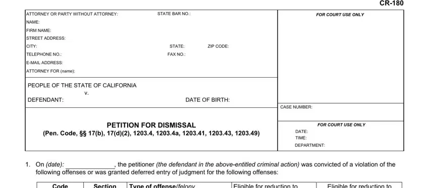 Stage # 1 of completing request form for expungement