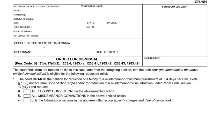 Filling out part 1 of form 181