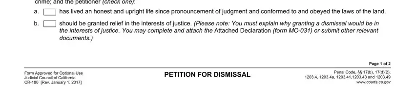 Completing segment 3 in request form for expungement