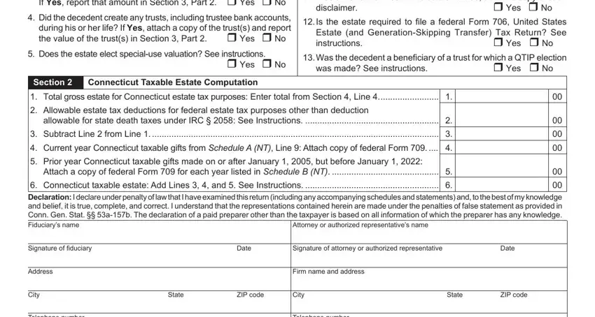 disclaimer, Yes  No, and Yes  No in Form Ct 706 Nt