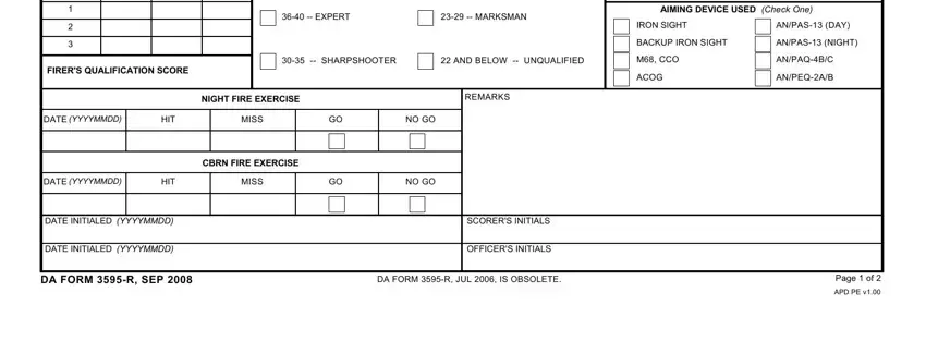 MARKSMAN, REMARKS, and SHARPSHOOTER in how to fillable da 3595 r