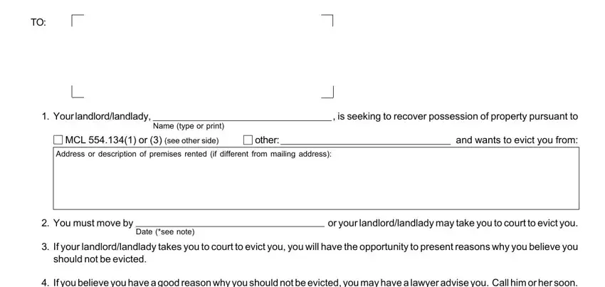 Filling out segment 1 in michigan notice to quit