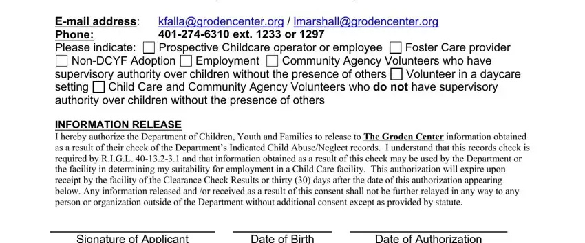 Filling out section 1 in dcyf clearance requesta