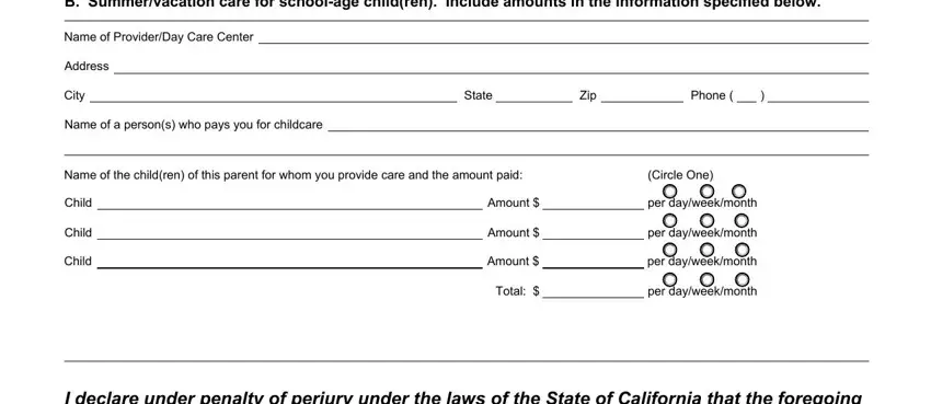 Stage # 3 for filling in verification of child care form