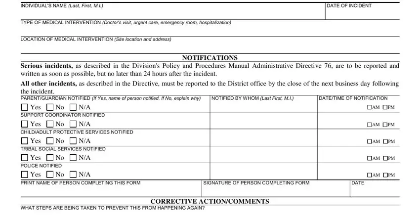 Yes, Serious incidents as described in, and DATE OF INCIDENT inside VII
