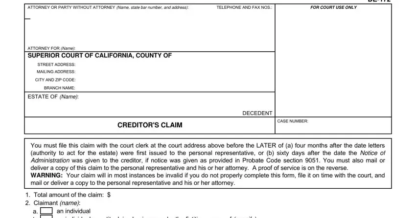 The best way to fill out Form De 172 part 1