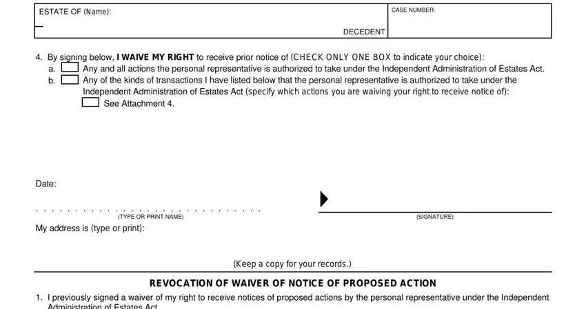 DECEDENT, Any and all actions the personal, and SIGNATURE of ca waiver probate