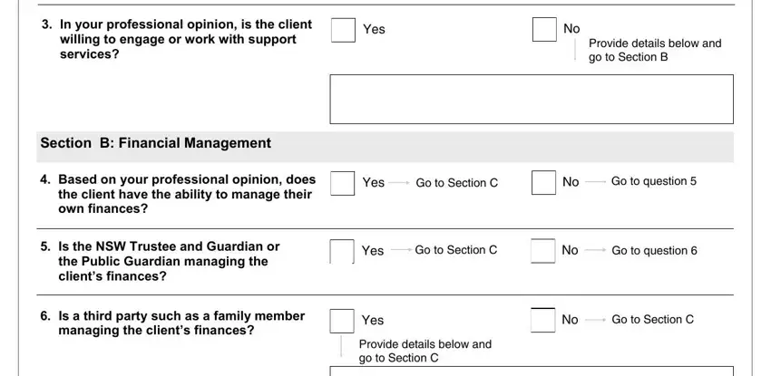 Is the NSW Trustee and Guardian or, Section B Financial Management, and Go to Section C in supported living risk assessment template