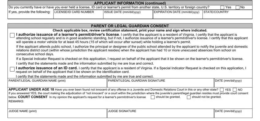 Completing part 3 of license application online