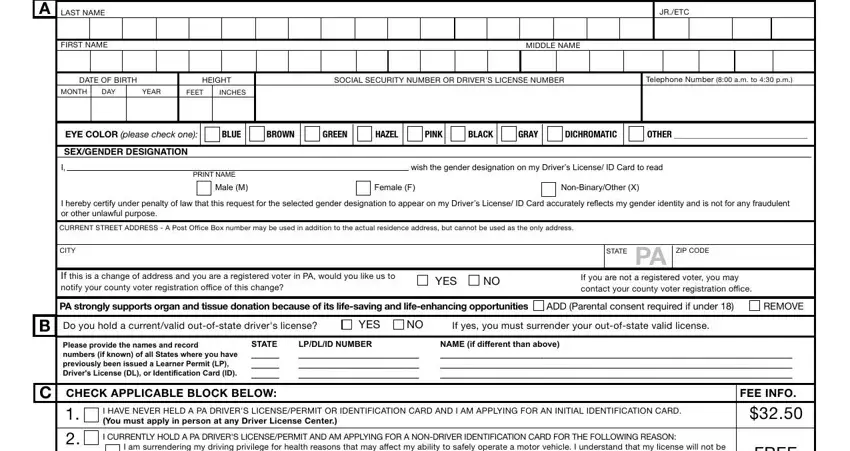 Part number 1 for filling in pennsylvania identification card get