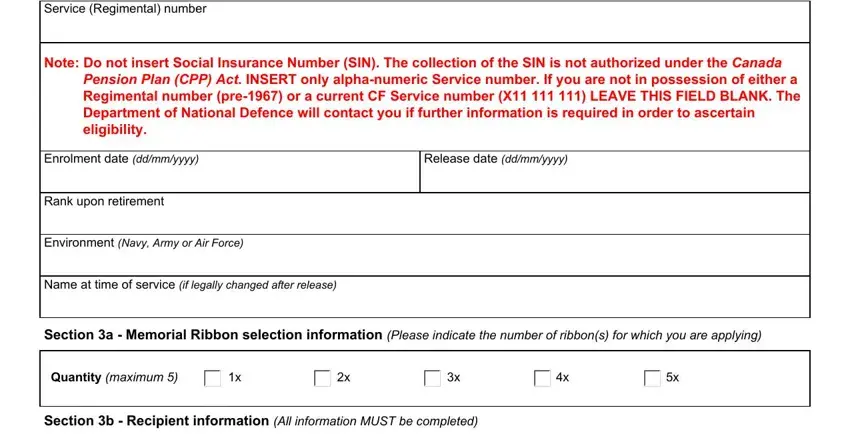 Release date ddmmyyyy, Section a  Memorial Ribbon, and Rank upon retirement in Form Dnd 2930 E