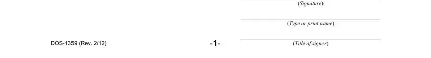 Title of signer, Type or print name, and DOS Rev inside Washington