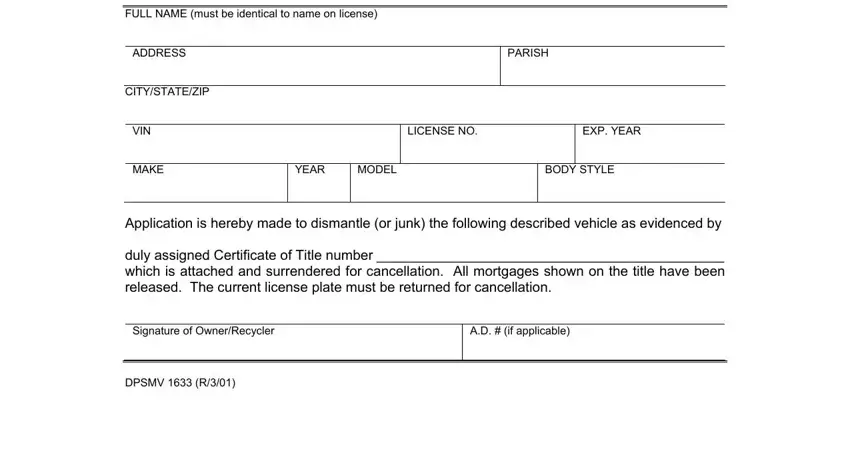 Filling out segment 1 of Form Dpsmv 1633
