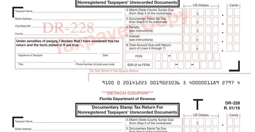 Step # 1 in filling out florida dr documentary stamp tax