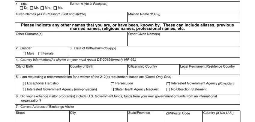 Writing section 1 of Form Ds 3035