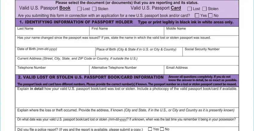 Step no. 1 in filling out passport statement form