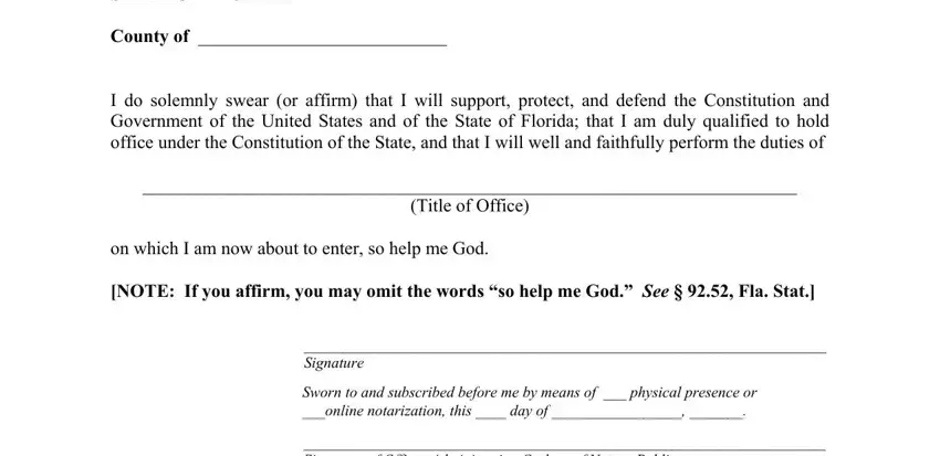 Stage number 1 for filling out oath of office sample format