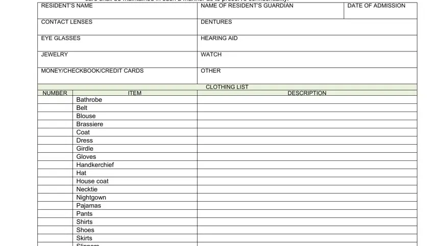 Part number 1 of submitting resident inventory sheet