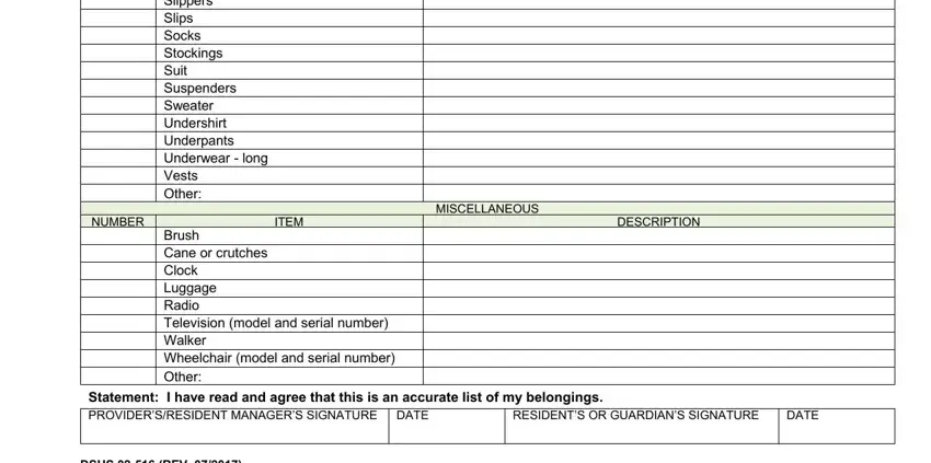 Completing part 2 of resident inventory sheet
