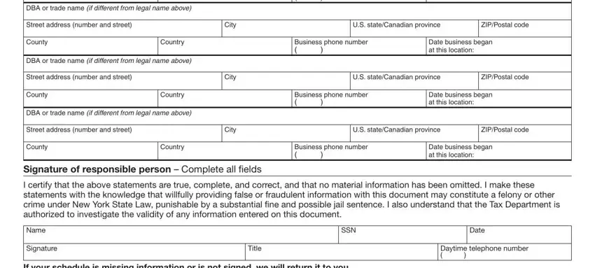 Streetaddressnumberandstreet, DBA or trade name if different, and City inside photocopy