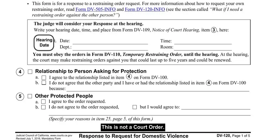 Step number 2 in filling in form dv 120 info