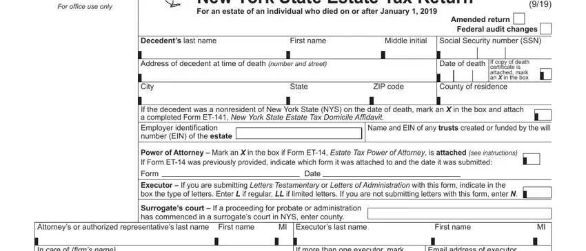 Step no. 1 in filling in 706 form tax fillable