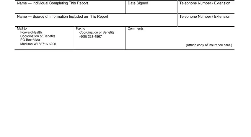 SECTION IV  REPORT INFORMATION, ForwardHealth Coordination of, and Telephone Number  Extension in Form F 01159
