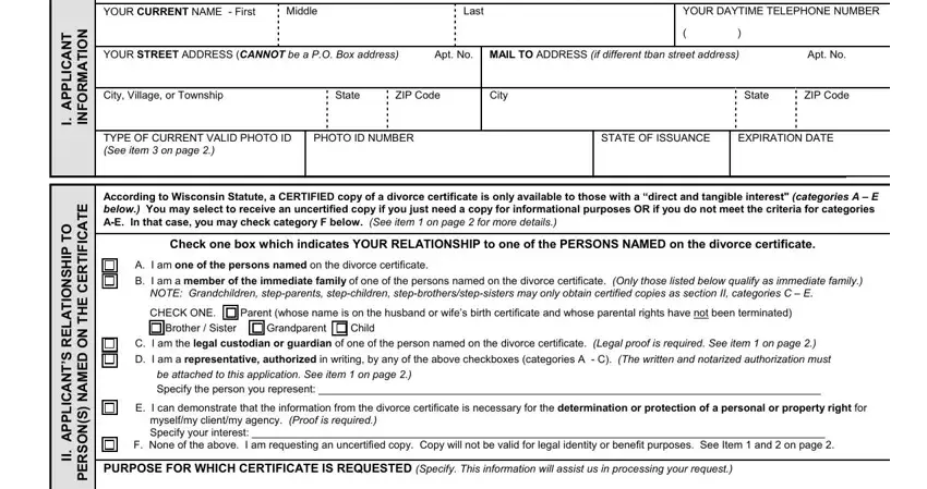 Step no. 1 for filling in WISCONSIN
