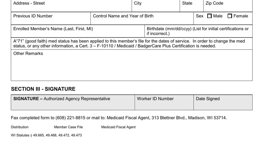 Part number 2 of filling in Form F 10111