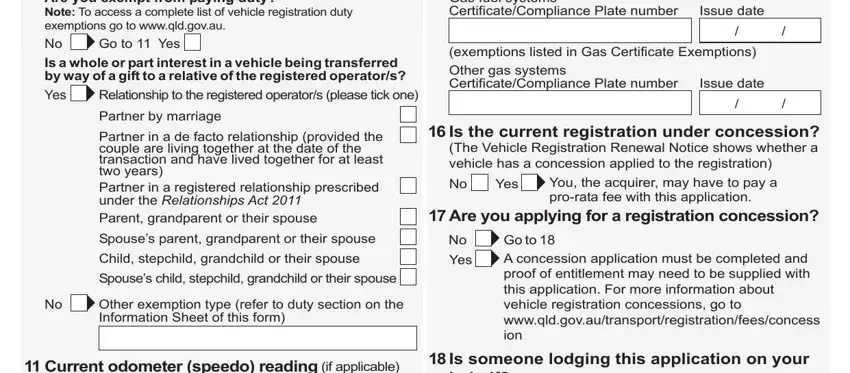 Issue date, Go to  Yes, and exemptions listed in Gas of change of ownership car qld