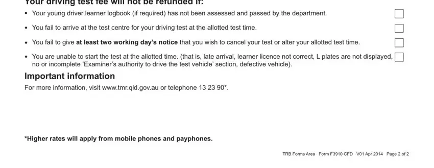 Part # 5 in filling in driving test appointment sheet