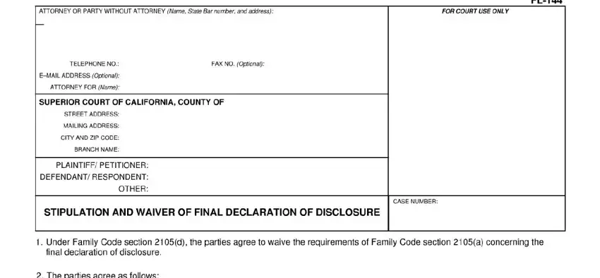 Filling out segment 1 in 144 california form