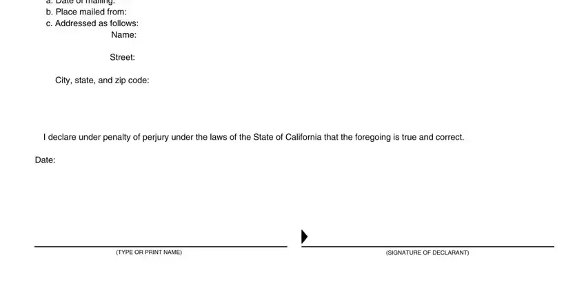 City state and zip code, SIGNATURE OF DECLARANT, and Manner of service a Date of in request income expense