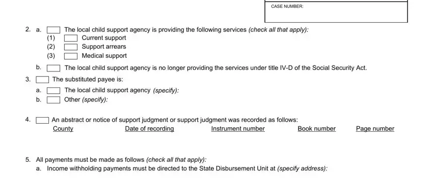 Medical support, The substituted payee is, and Date of recording of notice payment support