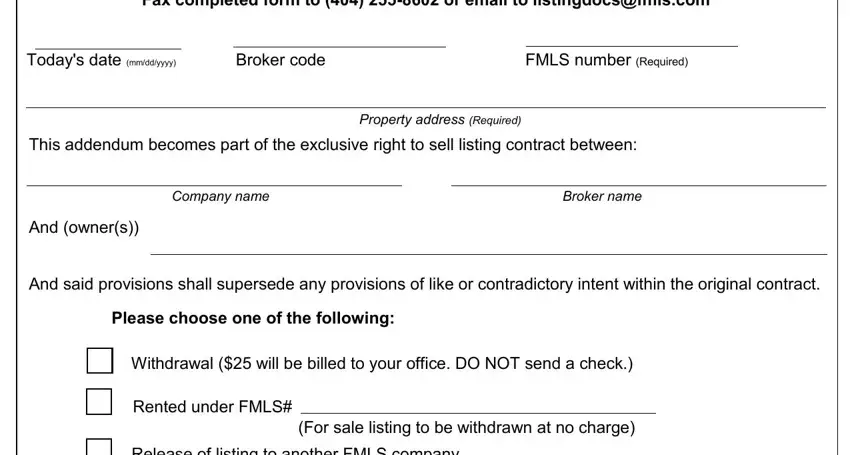 Filling out segment 1 in fmls addendumm