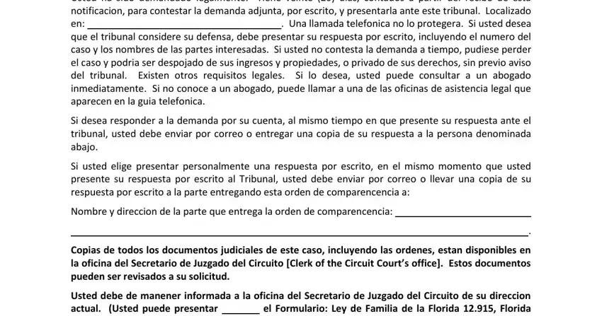 Writing section 4 in broward county summons form