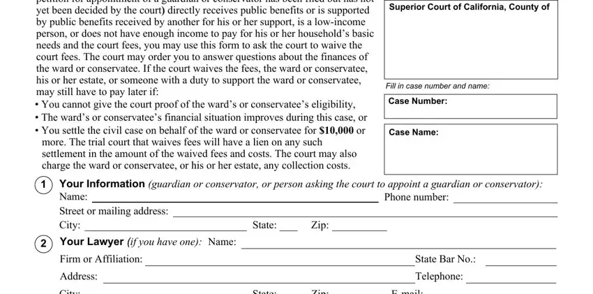Stage # 1 of filling out gc waive courts download