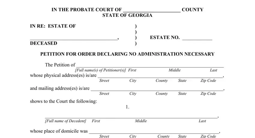 Completing part 1 in georgia no administration necessary