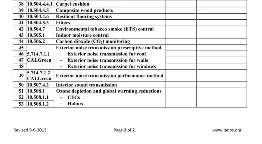 Exterior noise transmission for, Interior sound transmission, and CFCs  Halons inside Form Grn 10