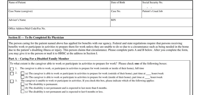 Filling in section 1 of hhsc 1836 form