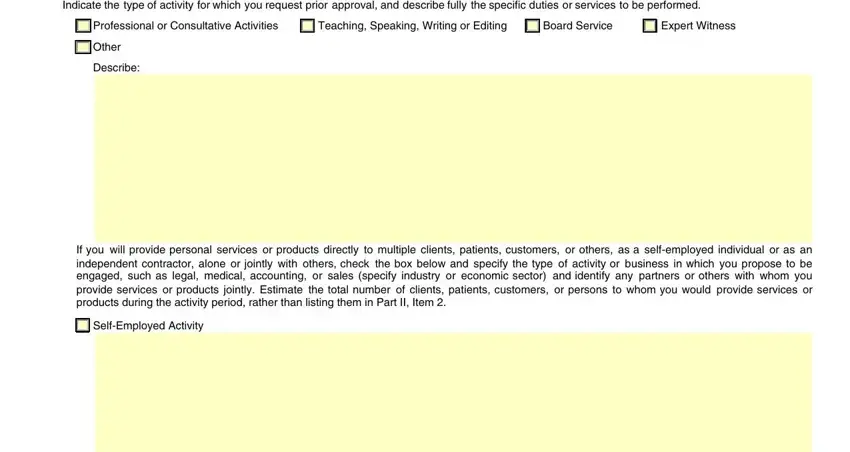 Professional or Consultative, Other, and Describe inside hhs outside activity