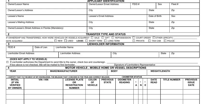 Part no. 1 in filling out florida title application pdf