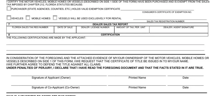 VESSELS WILL BE USED EXCLUSIVELY, SALES TAX EXEMPTION CERTIFICATION, and VEHICLES in florida title application pdf