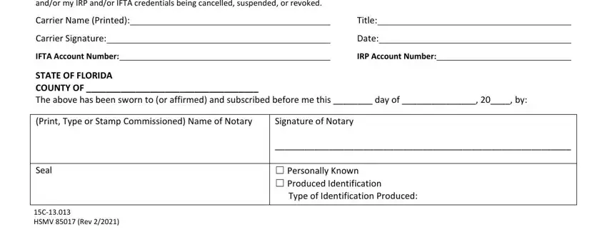 Writing section 1 in need form hsmv 85017 for fl
