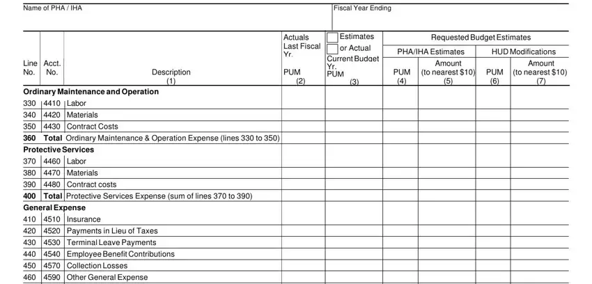 Estimates, Requested Budget Estimates, and Line Acct No No of hudform 52564