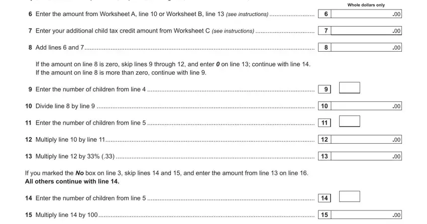 If you marked the No box on line, Enter the number of children from, and Add lines  and of it 213 instructions