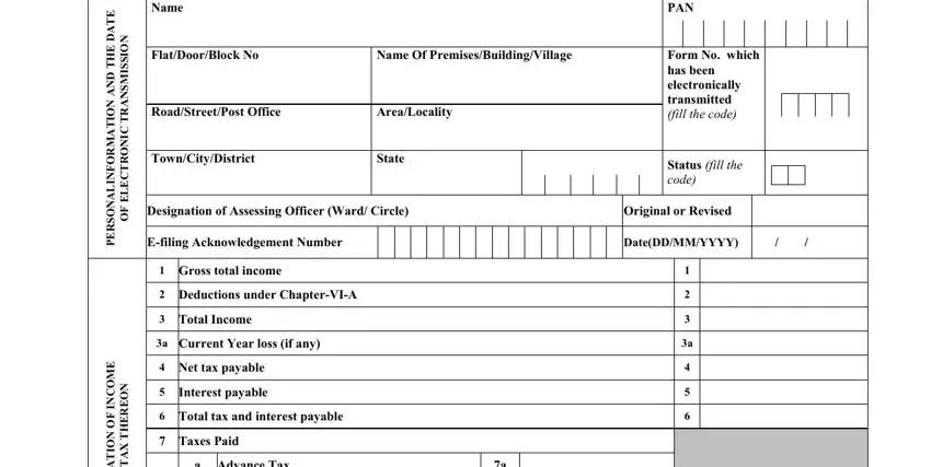 Filling in part 1 in itr receipt