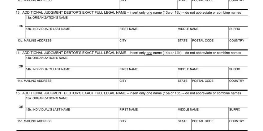 SUFFIX, ADDITIONAL JUDGMENT DEBTORS EXACT, and COUNTRY in California
